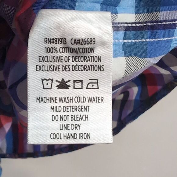 Robert Graham Red Blue Plaid Cotton Short Sleeve Button Down Shirt 4XLT - Picture 6 of 7